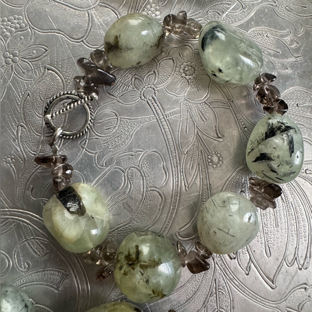 Handmade Prehnite & Smoky Quartz Necklace & Bracelet Set